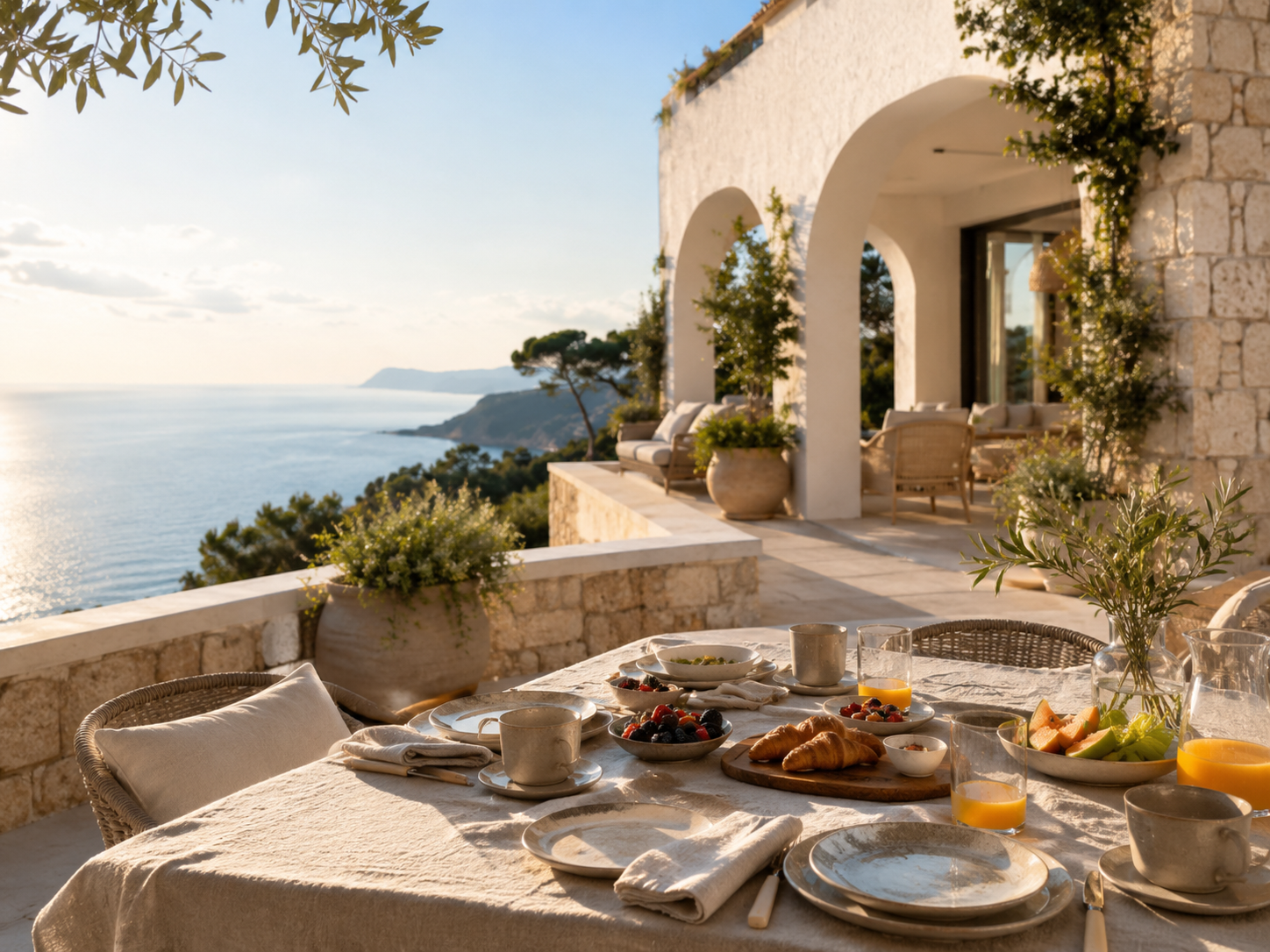 Villa terrace breakfast overlooking the sea